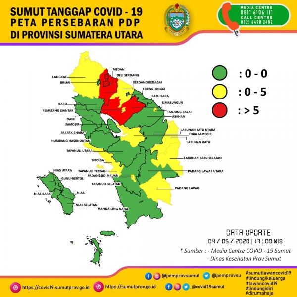 Peta Persebaran PDP di Provinsi Sumatera Utara 4 Mei 2020 